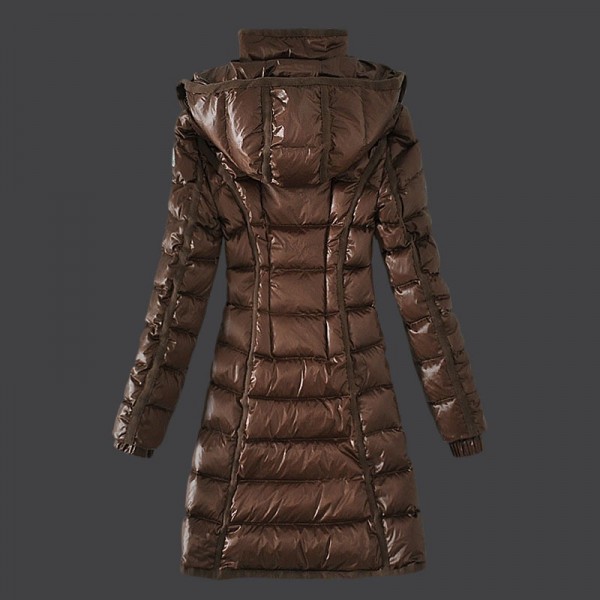 Moncler Donna sottile lungo Giù cappotto marrone uscita M1078